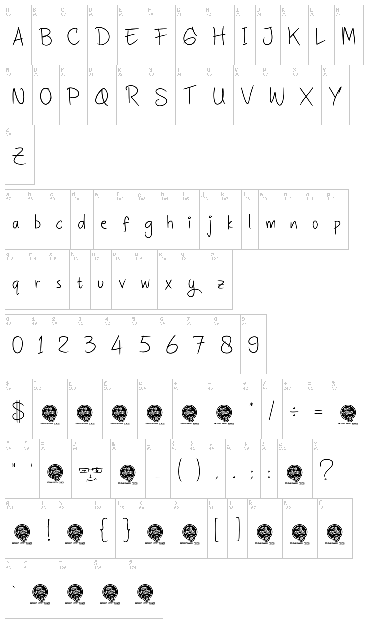 DHF Quinta's Diary font map